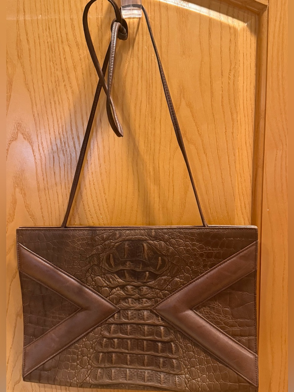 Vintage PIBRA per Carrano Embossed Brown Leather Clutch/Shoulder Handbag